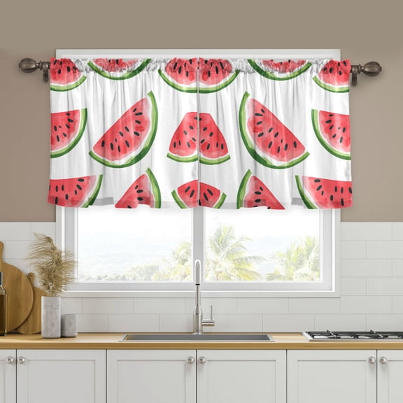Yayeee Kitchen Curtains Tier Set of 2 Light Filtering 57"x24" Over Sink Window Panels, White Watermelon