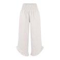 thumbnail image 4 of Hogleaql Linen Pants Women Summer, Comfortable Wide Leg Elastic Waist Ruffle Flowy Pants Casual Palazzo Baggy Summer Trousers with Pockets White 2XL, 4 of 5