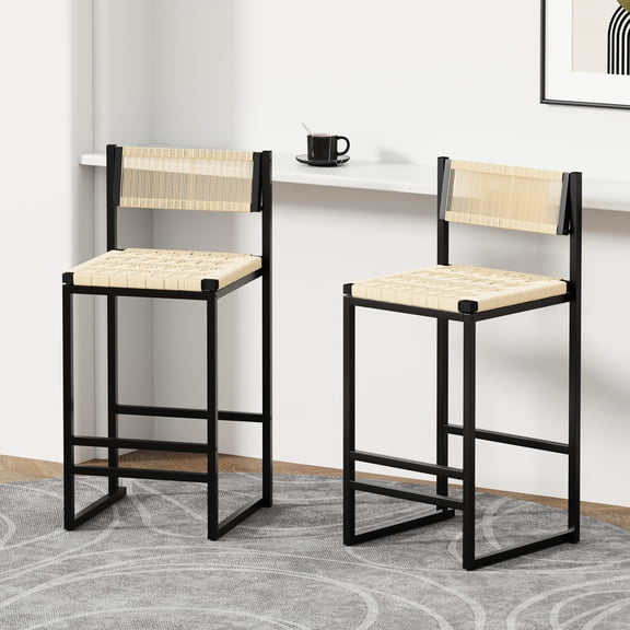 Bar Stools Set of 2 | Suitable for Home and Office Decor | High - quality Paper Rope and Metal Frame | Overcome Floor Unevenness with Adjustable Pieces