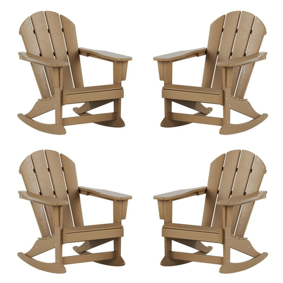 Costaelm Paradise Outdoor Patio Adirondack Rocking Chairs (Set of 4), Weathered Wood