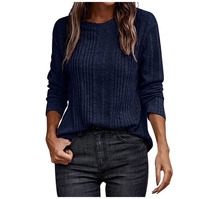 AherBiu Tuniques pour Femmes Manches Longues Col Rond Chaud Confortable Basique Couche Blouse