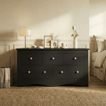 Homall 5 Drawer Double Dresser, Modern Wood Chest of Drawer for Living Room Bedroom,Black