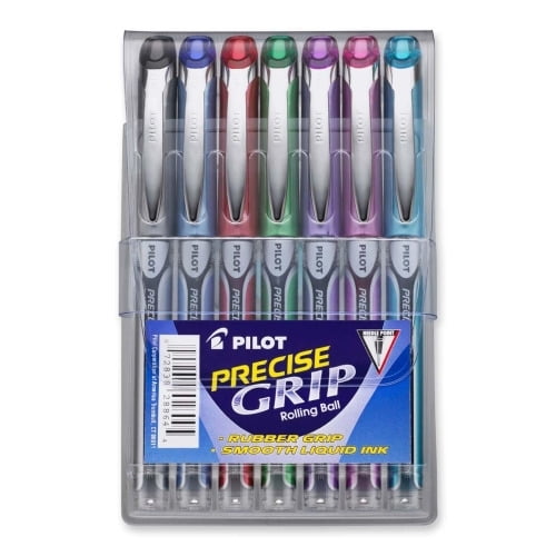 Pilot Precise Grip Extra-Fine Capped Rolling Ball Pens Extra Fine Pen Point - 0.5 mm Pen Point Size - Needle Pen Point Style - Black, Red, Blue, Green, Purple, Pink, Turquoise - 7 / Pack