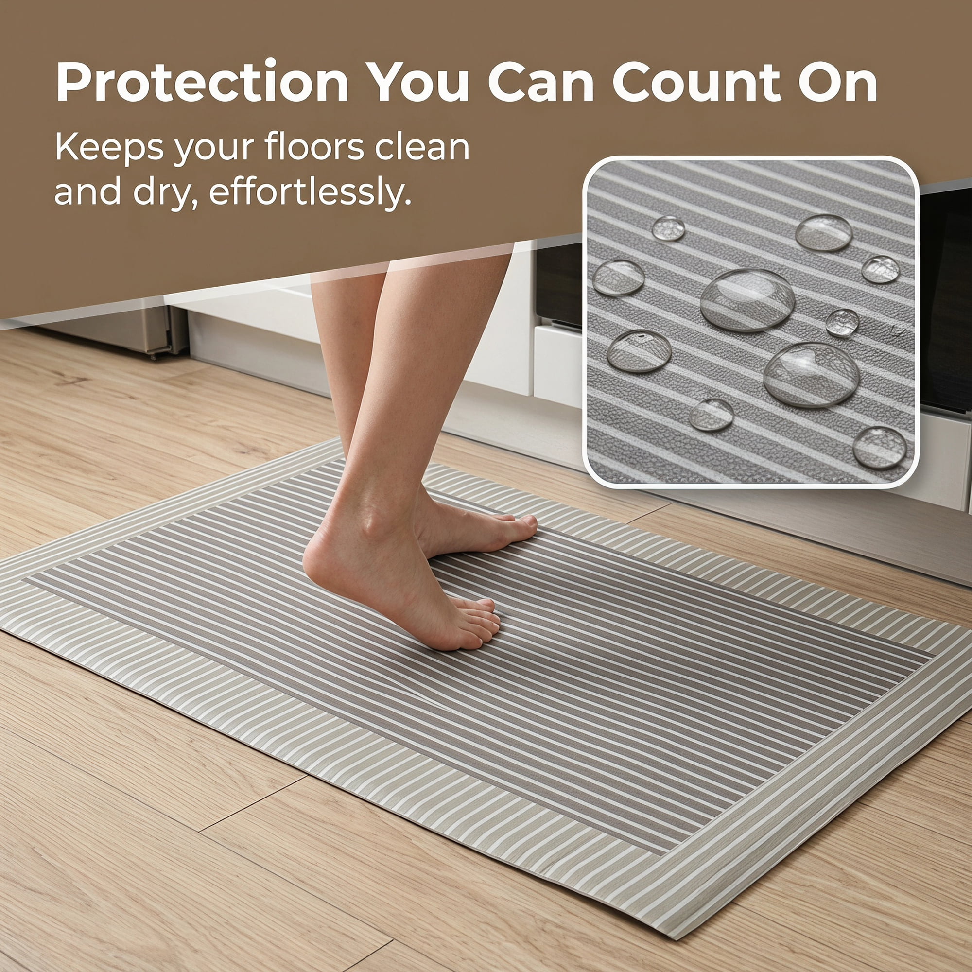 Unique Bargains Geometric Anti Waterproof Non Slip Rubber Mat Beige Stripe 30" x 18"