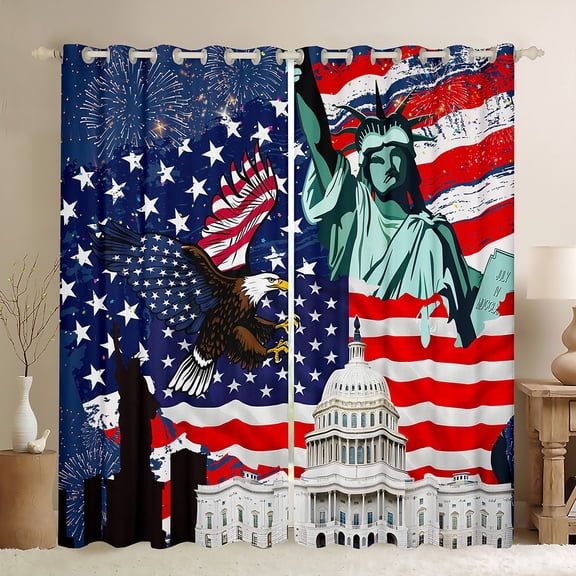 Feelyou Fourth of July Black Out Curtains, Stripes Stars Flag Curtains Pack of 2 (42x63 Each), Kawaii Eagle Animal Bedroom Curtains, Curtains and Drapes Decor