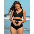 thumbnail image 5 of Attraco High Waisted Maternity Swimsuit Shoulder Straps Bikini Set Deep V Neck Pregnancy Bathing Suits Push Up Two Piece Swimwear, 5 of 7