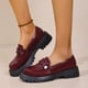 thumbnail image 3 of Xucatan Women's Patent Leather Tassel Loafers, Chunky Sole Slip-On Flat Shoes, Classic British Style Casual Shoes for Women, Plus Size Uniform Shoes Gift, 3 of 6