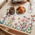thumbnail image 3 of Pink Flowers Placemats Set of 4 Spring Floral Butterfly Leaves Plants Retro Beige Place Mats Indoor Wipeable Table Mats Washable Dining Table Placemats for Kitchen Holiday Party Home Decor 13x19 Inch, 3 of 9