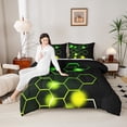 thumbnail image 4 of Homewish Geometric Honeycomb Full Size Comforter Sets 3-Piece for Teens Boys Girls,Abstract Gradient Hexagon Bedding Comforter Set,Green Yellow Lightweight Bedding Sets,Lightweight Room Decor, 4 of 8