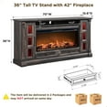 thumbnail image 2 of OKD Fireplace TV Stand for up to 80" TVs, 36"H Farmhouse Entertainment Center with 42" Electric Fireplace, LED Lights & Glass Door Cabinets, Dark Rustic Oak, 2 of 6