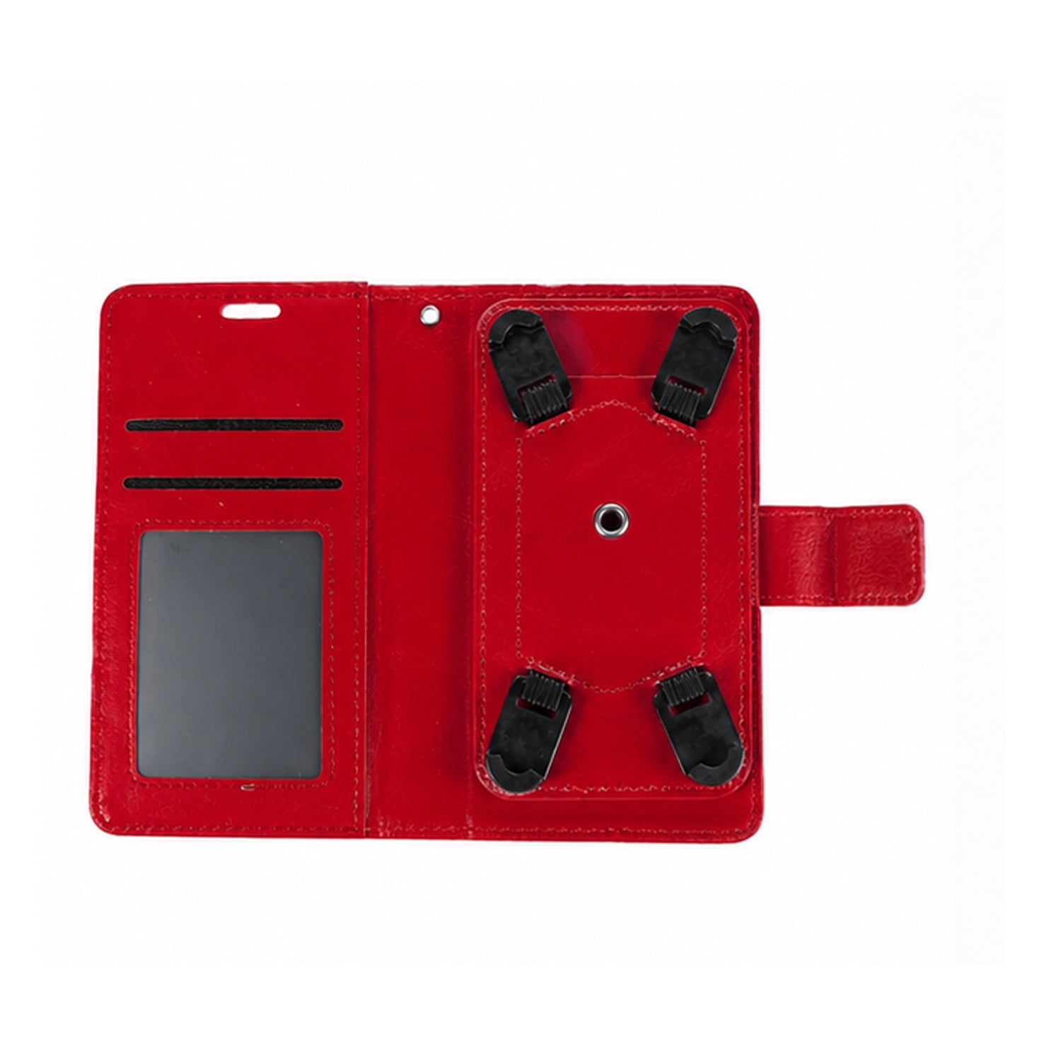 YUW-Medium (5.0"-5.2") Universal Wallet Cover with Multi-Angle Swivel Stand - Red