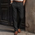 thumbnail image 2 of Men's Regular Fit Dress Pants Expandable Waist Slacks for Work Casual Business Flat Front Mens Wrinkle Free Comfort Stretch Pants Black L, 2 of 5