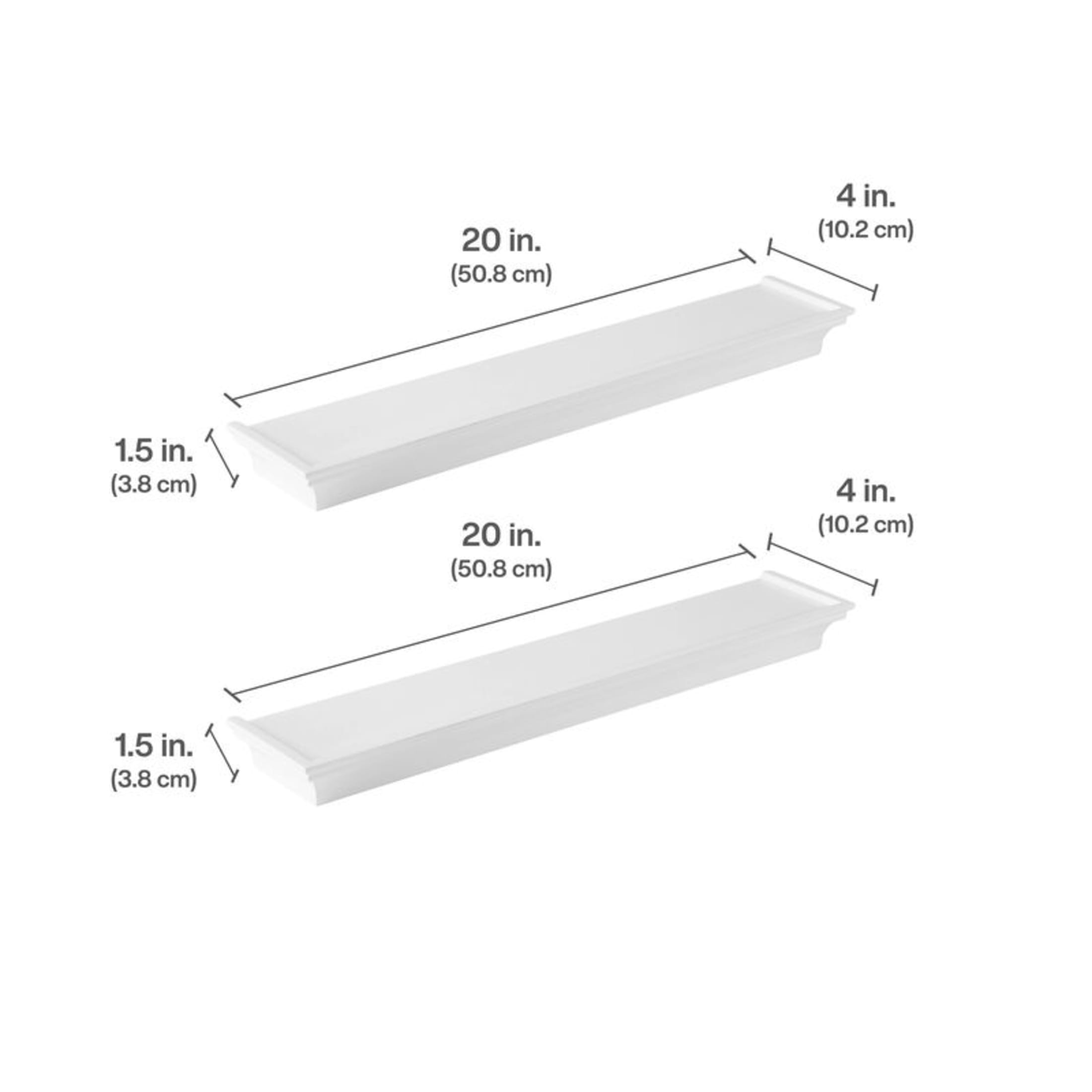 Melannco 20-inch Arlington Floating Wall Shelves Set of 2, White