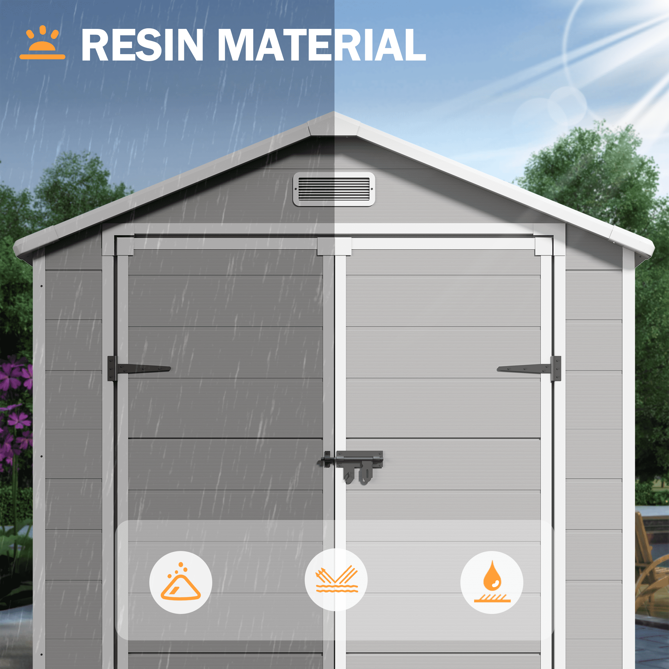 UDPATIO Outdoor Resin Storage Shed 6x4.5 ft, Plastic Garden Shed with Lockable Door for Backyard, Patio, Lawn, Grey White