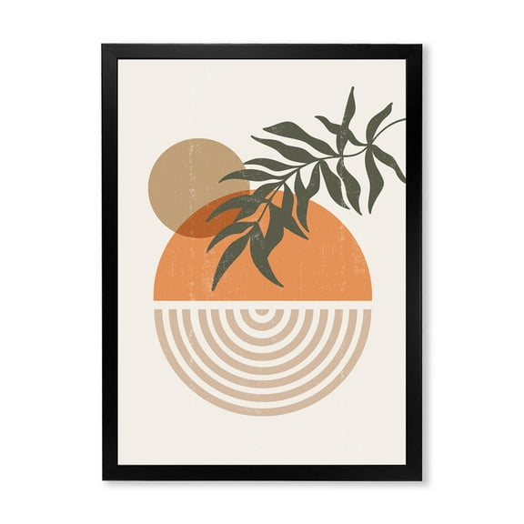 Designart 'Abstract Geometrical Moon and Sun With Leaf I' Modern Framed Art Print