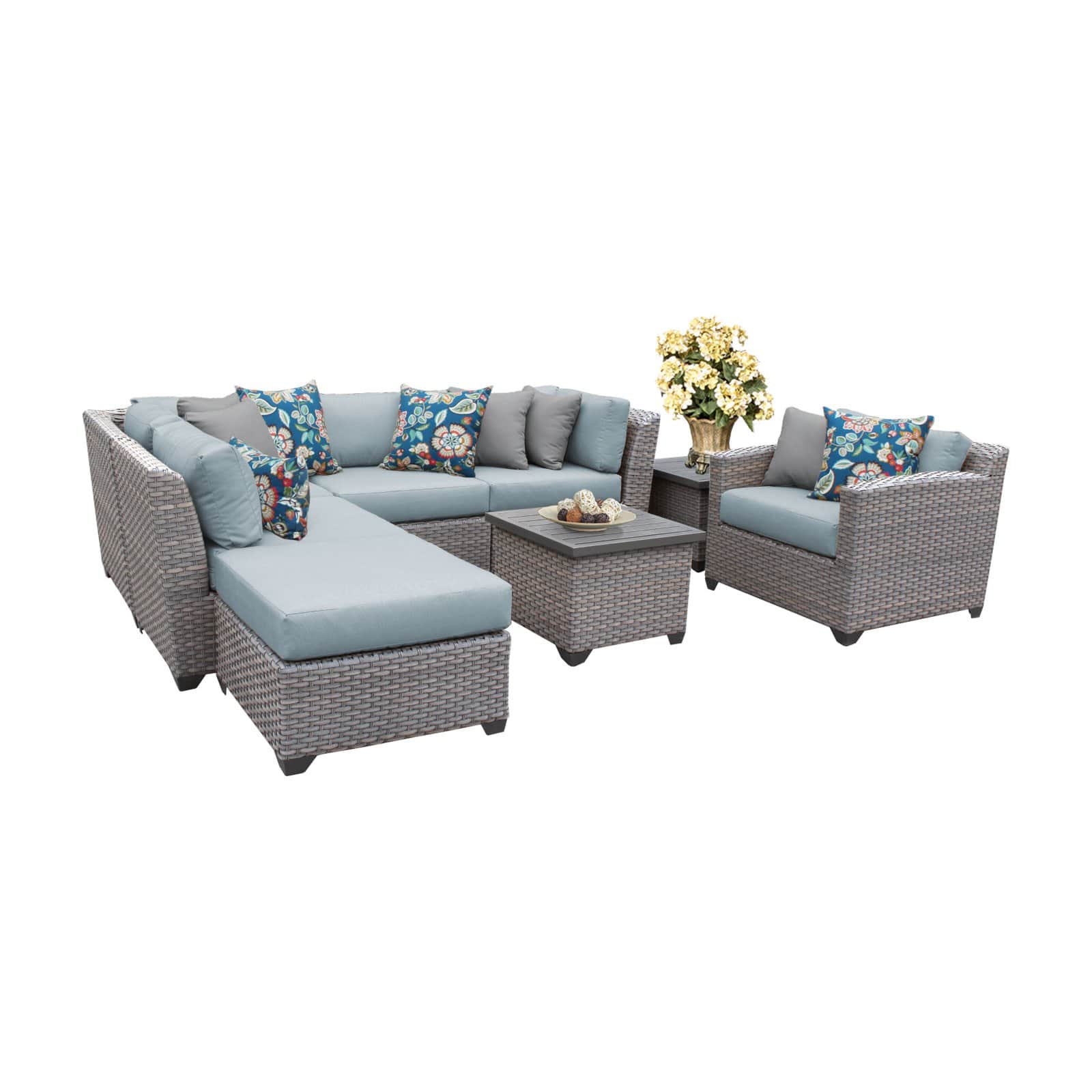 TK Classics Florence Wicker 8 Piece Patio Conversation Set with End Table and 2 Sets of Cushion Covers - image 5 of 11
