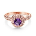 thumbnail image 2 of Gem Stone King 18K Rose Gold Plated Silver Ring Round Purple Amethyst and Moissanite (1.32 Cttw, Size 7), 2 of 5