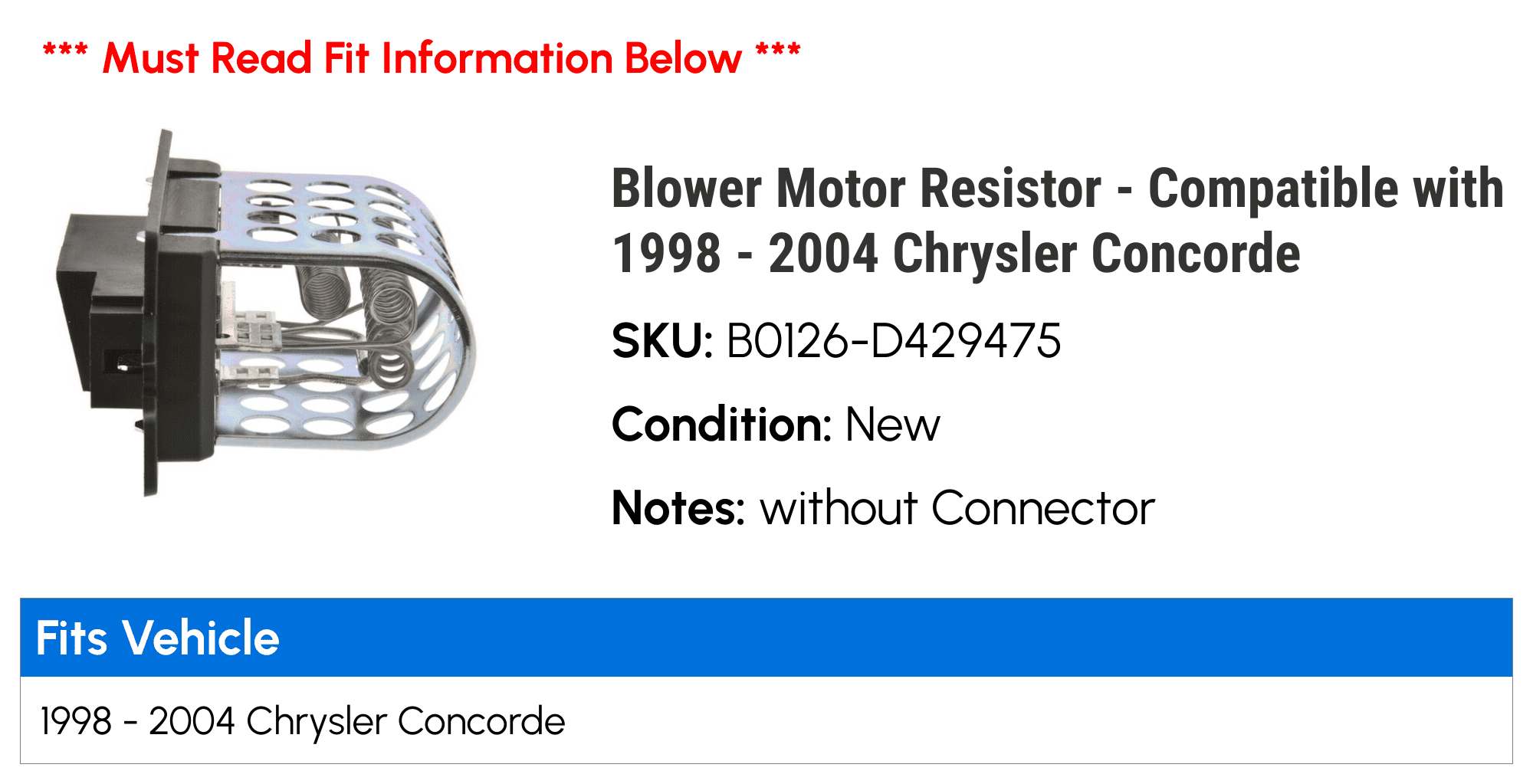 Blower Motor Resistor - Compatible with 1998 - 2004 Chrysler Concorde - Holstein