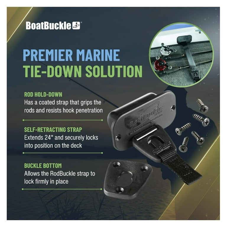 Gunwale/Deck Mount Retractable Rod Tie-Down, 24-Inch Self-Retracting  Fishing Rod Holder for Boats