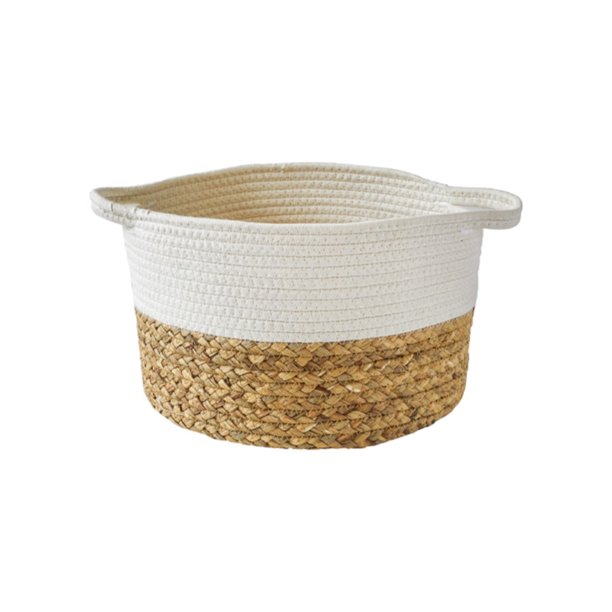 Cesta de almacenamiento Uanit con asa tejida de algodón y paja, cestas de estante de algas marinas, diseño de cuerda decorativa, organizador versátil para el hogar, sala de estar, dormitorio, baño,