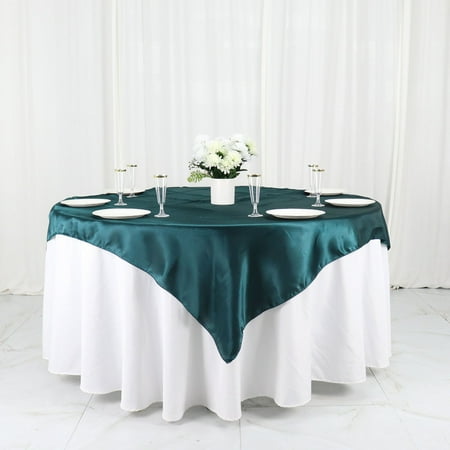 

Efavormart 60 SATIN Square Tablecloth Overlay For Wedding Catering Party Table Top Decorations Peacock Teal