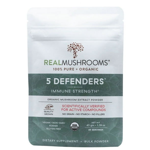 Real Mushrooms 5 Defenders (Immune Strength) | 1,000 Mg | 45 Servings | 45g REAL MUSHROOMS 5 Defenders