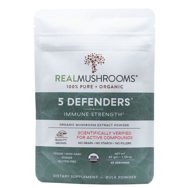 Real Mushrooms 5 Defenders (Immune Strength) | 1,000 Mg | 45 Servings | 45g REAL MUSHROOMS 5 Defenders