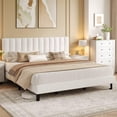 thumbnail image 3 of King Size Bed Frame, Velvet Upholstered Platform Bed with Adjustable Vertical Channel Tufted Headboard, No Box Spring Needed, Easy Assembly, White, 3 of 7