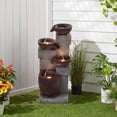 thumbnail image 2 of 31.5 Inch 4-Tier Bowl Cascading Water Fountain, Freestanding Rustic Stone Column Waterfall with Warm LED Lights, Low Noise & UV Weather Resistant, Zen Relaxing Decor for Garden, Patio, Backyard, 2 of 8