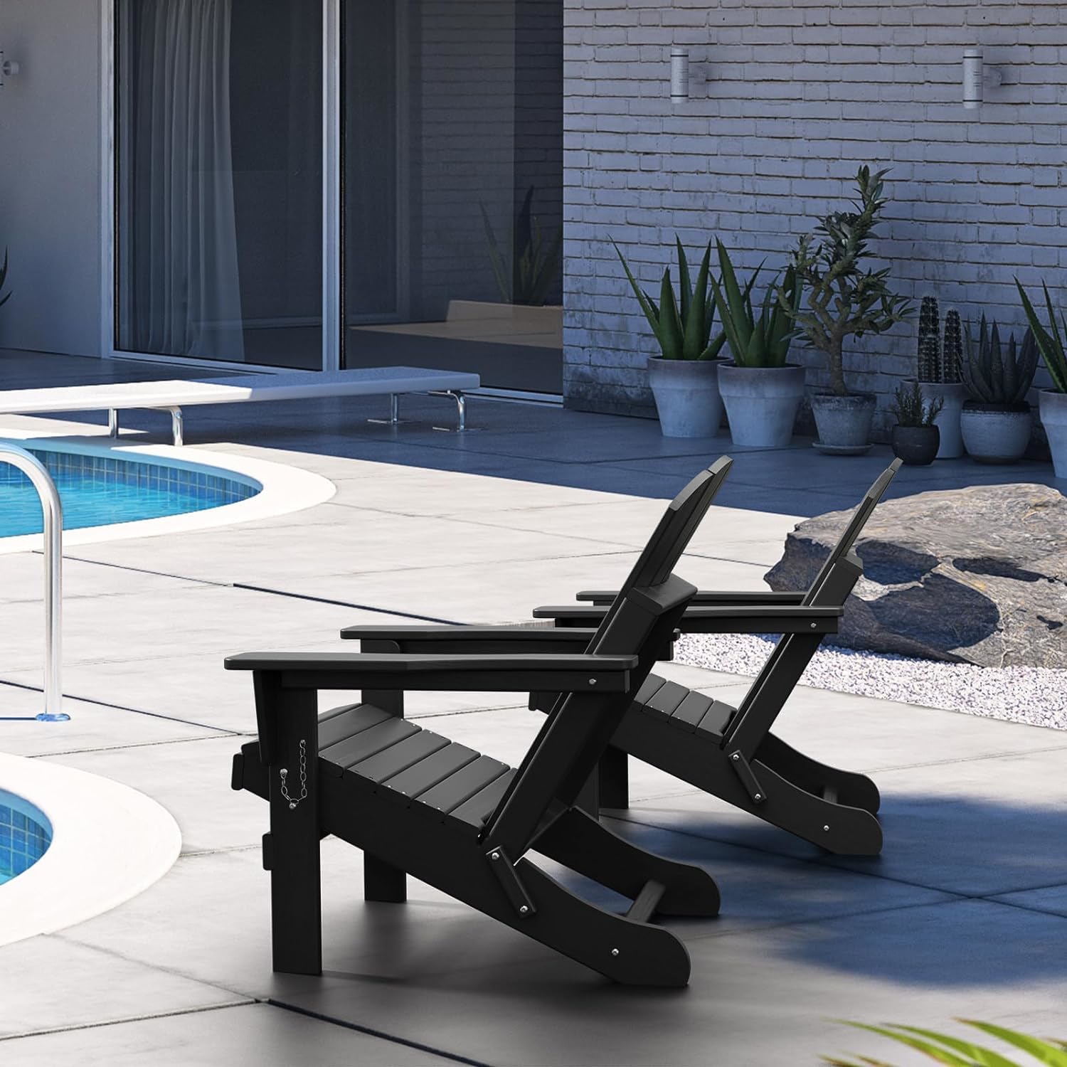 Banome All-Weather Folding Adirondack Chair - Stackable, Ergonomic Design, Relaxing Arm Rests - HDPE Construction