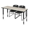 Regency Kee 66" x 30" Height Adjustable Classroom Table - Maple & 2 Zeng Stack Chairs- Black