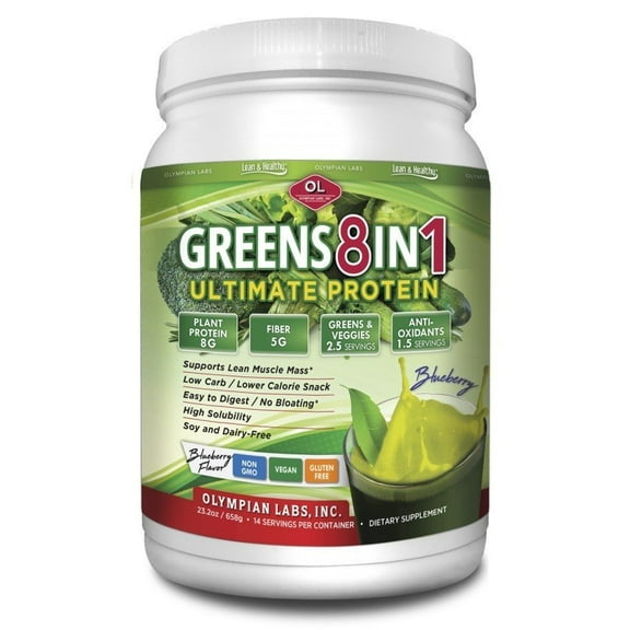 Olympian Labs 8 in 1 Vegan Protein Powder, Blueberry, 22g Protein, 1.4lb, 21.6oz