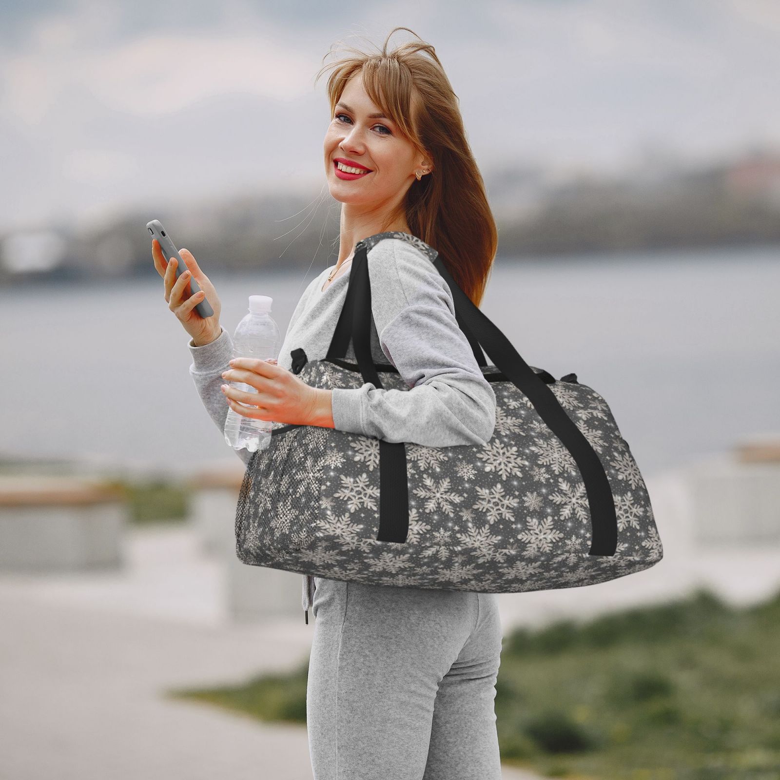 Fuzoiu Sparkling Snowflakes Print Travel Duffle Bag,Carry On Tote Bags,Duffel Bag,Sport Gym Bag, Hospital Bag for Labor and Delivery, Overnight Bag,Luggage Bag