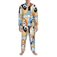 thumbnail image 3 of Masiiu Bluey Print Men's Long-Sleeved Pajama Set, Classic Collar, Button Front, Comfortable Fit, Side Pockets-Small, 3 of 7