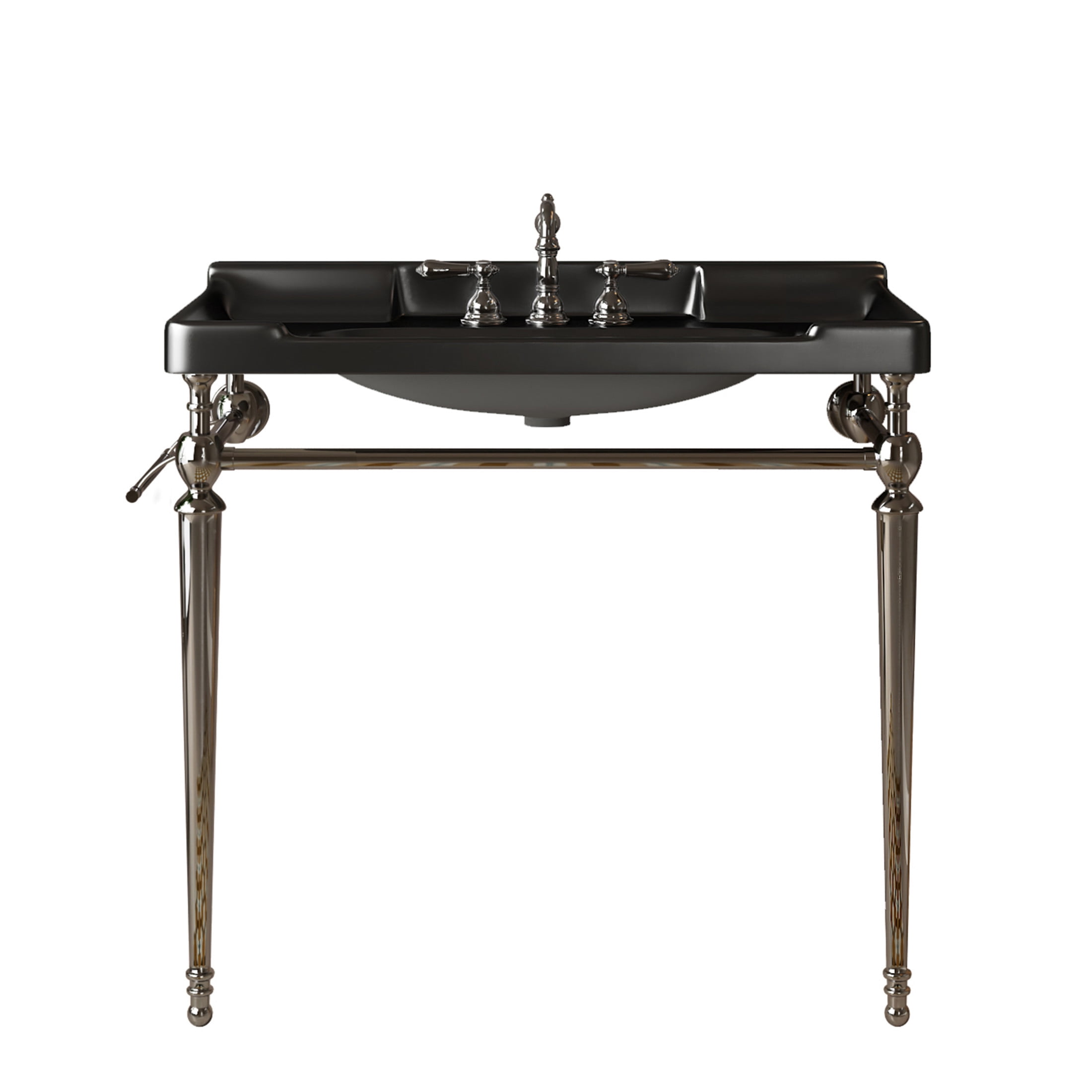 Noble House VICI 36" Bathroom Console Sink, Wall-Mounted Ceramic Basin Vanity with Stainless Steel Legs, Black & Chrome