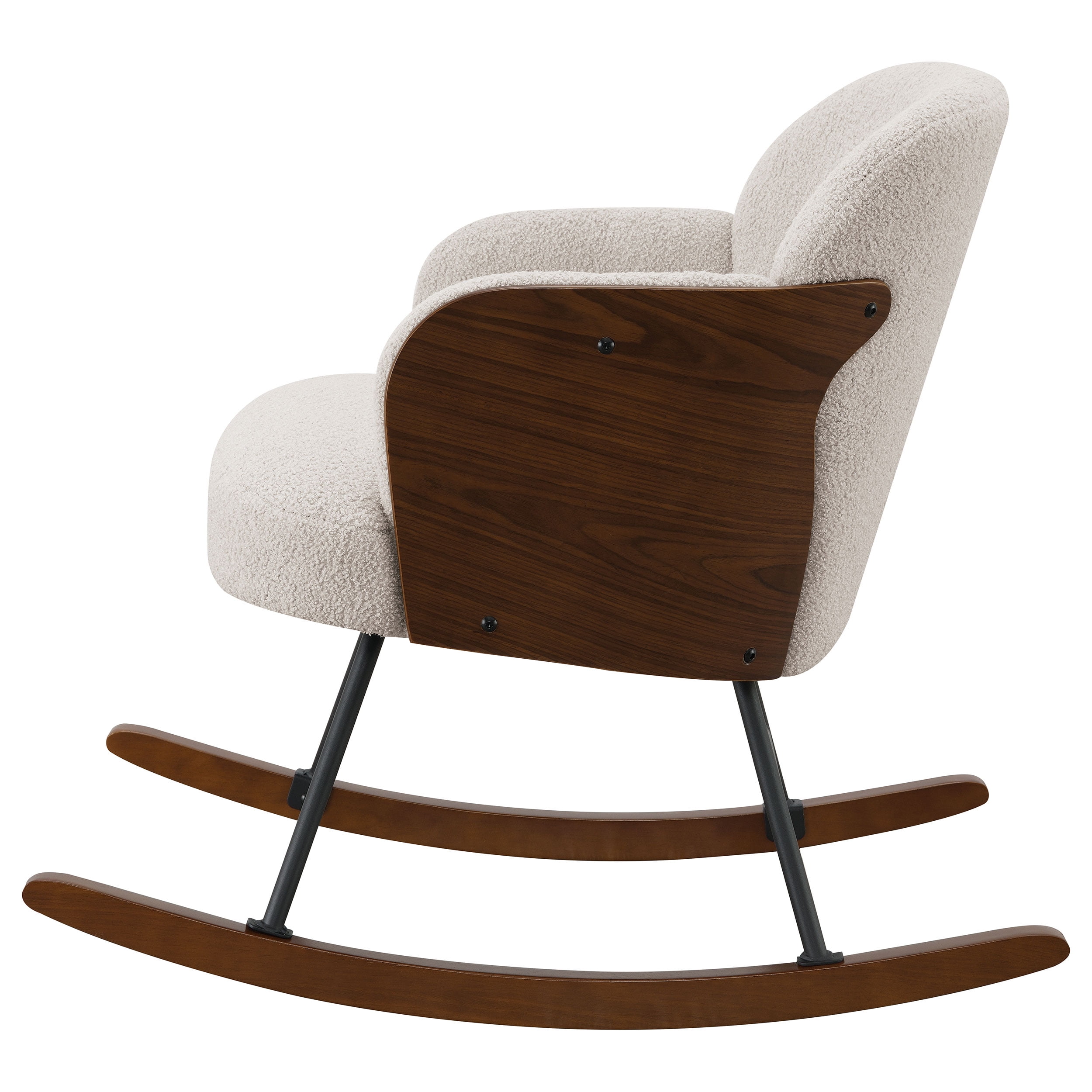 Acpouw Beige Boucle Upholstered Rocking Chair with Walnut Bentwood Frame, Metal Legs, Wooden Rockers, Smooth Motion, 31"H x 27"W x 35.25"D Accent Nursery Rocker