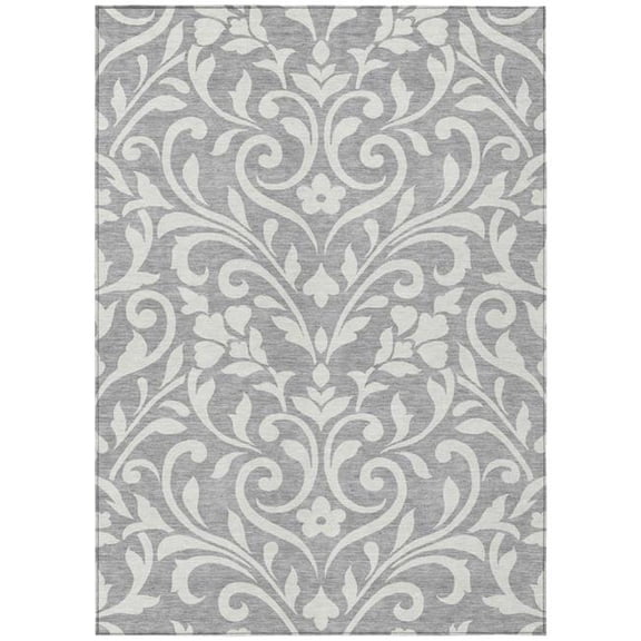 HomeRoots 591445 9 x 12 ft. Gray & Ivory Floral Washable Indoor & Outdoor Rectangle Area Rug