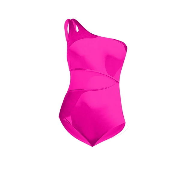 Valueadd Women One Shoulder Swimsuit Mesh Bathing Suit Tummy Swimwear
