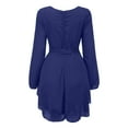 thumbnail image 4 of qolati Women's Wrap V Neck Dress 2023 Long Sleeve Tie Waist Ruffle Hem Cocktail Dress Elegant Wedding Guest Party Swing Mini Dresses, 4 of 6