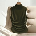 thumbnail image 4 of Mifsaly Womens Sleeveless Halter Neck Tops Elegant Asymmetric Ruched Tank Top Metal Ring Shoulder Pleated Cami Blouse Summer Party Going Out Shirts Army Green,L, 4 of 6