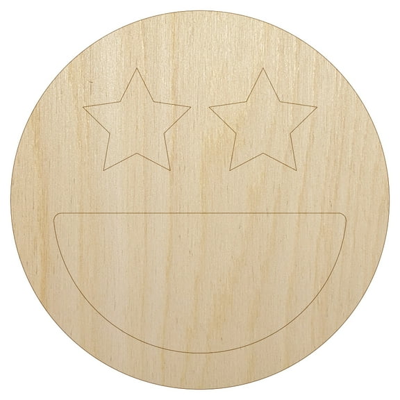 Star Eyes Happy Face Big Smile Mouth Emoticon Wood Shape Unfinished Piece Cutout Craft DIY Projects - 6.25 Inch Size - 1/4 Inch Thick