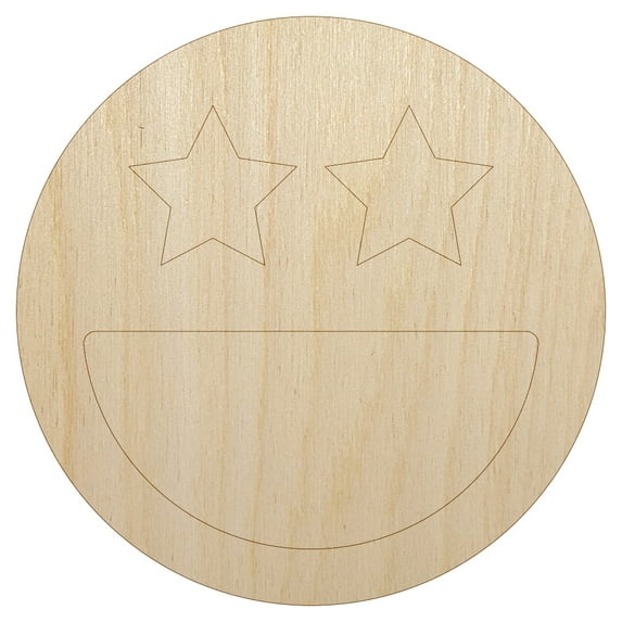 Star Eyes Happy Face Big Smile Mouth Emoticon Wood Shape Unfinished Piece Cutout Craft DIY Projects - 6.25 Inch Size - 1/4 Inch Thick