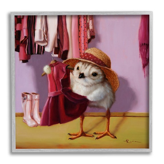 Bird Pink Dressing Room Clothes Animals & Insects Painting Gray Framed Art Print Wall Art