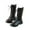 z1-Black-with fleece, variant on Girls Lace Up Riding Boots Mid Calf Combat Boots PU Leather Side Zipper Punk Goth Boot 4-11 Years