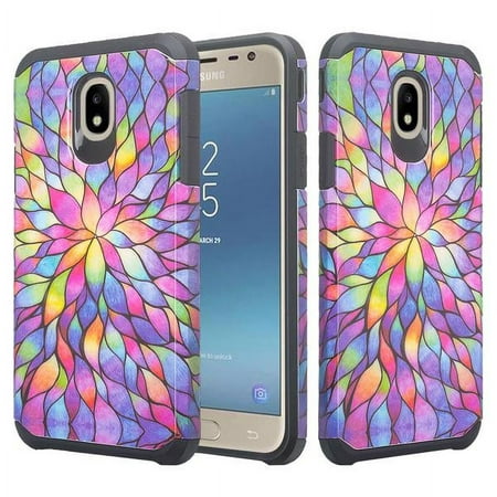 For Samsung Galaxy J3 2018 Case, Galaxy J3 Orbit Case, Galaxy J3 Star Case, Galaxy J3 V 2018/J3 Achieve/J3 Aura/Express Prime 3/Amp Prime 3 Case Hybrid Shockproof Drop Protection - Rainbow Flower