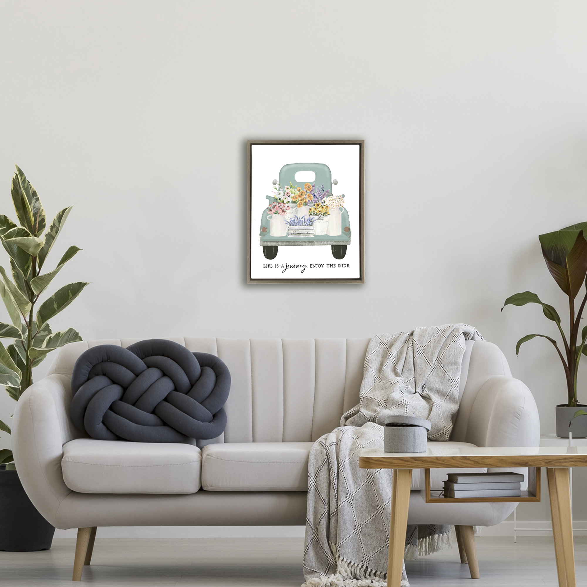 Enjoy The Ride Truck Brown Framed Floater Canvas Wall Art, design by Lettered and Lined