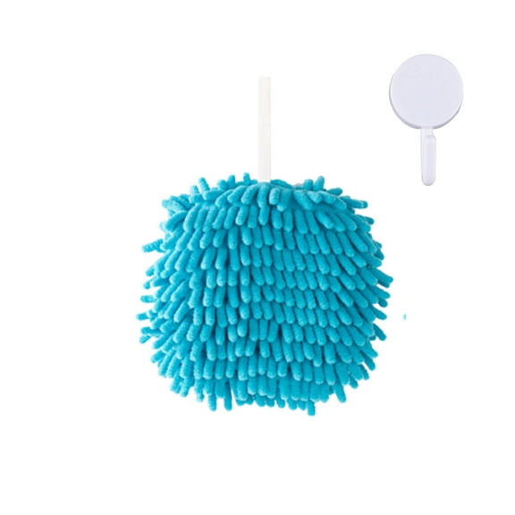 Fuzzy Ball Hand Towels, Microfiber Chenille Hand Towel Balls for Bathroom with Hanging Loop, Soft Fast Drying Decorative Hand Bath Towels with Hooks for Bathroom (Blue)