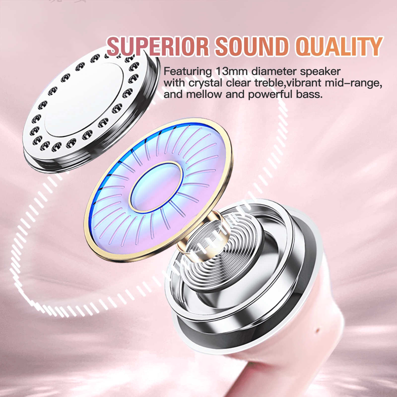 True Wireless Earbuds Purple Bluetooth 5.3 with Microphone for Working Out Noise Canceling Blue Tooth Ear Buds Deep Bass TWS Wireless Earphones with Charging Case in Ear Headphone for iPhone Android