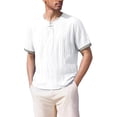 thumbnail image 2 of FRSASU Men's Cotton Linen T-Shirts Vintage V Neck Short Sleeve Beach Boho Shirts Casual Lightweight Quick Dry Hippie Tees White-A, 2 of 5