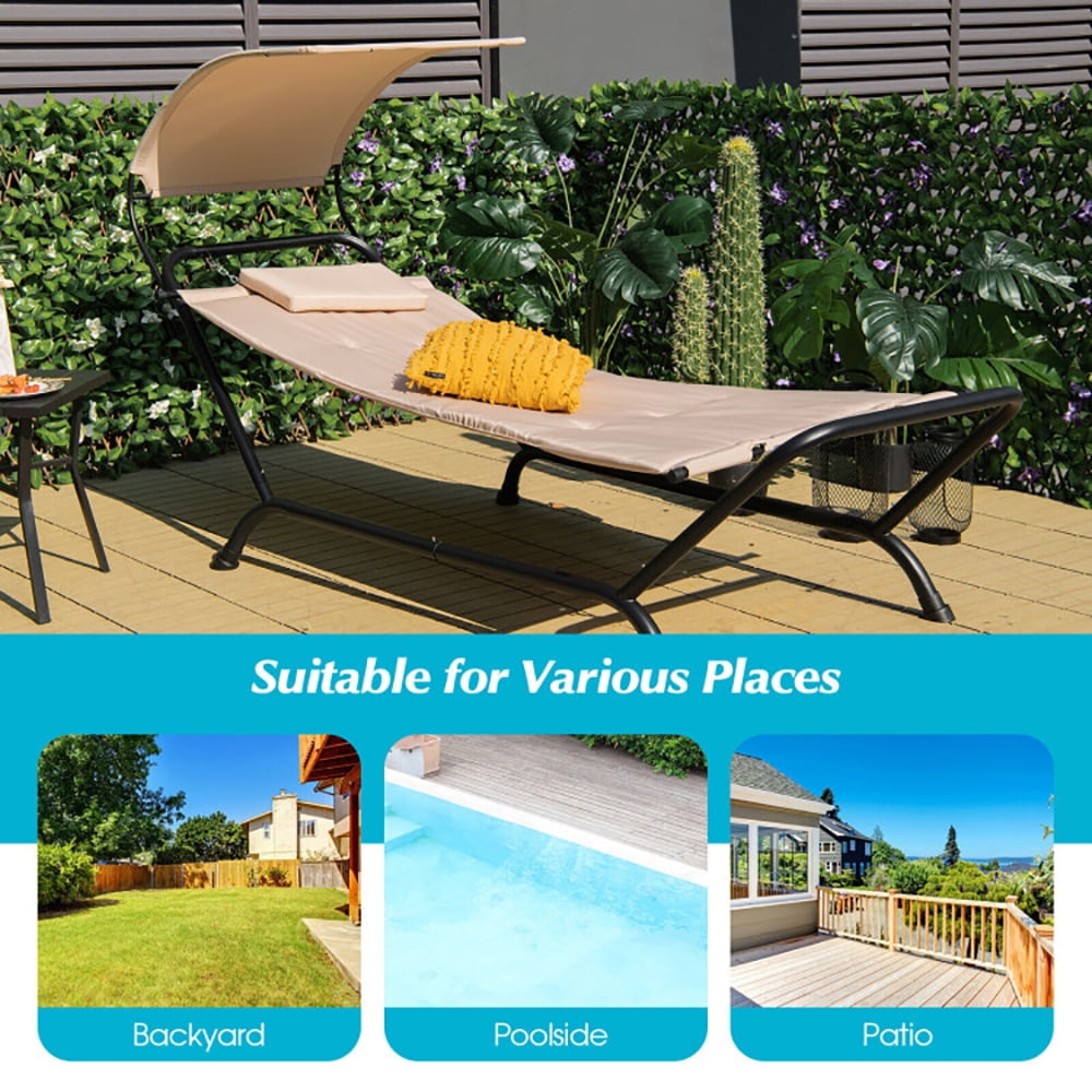 Aimee Lii Patio Hanging Chaise Lounge Chair with Canopy Cushion Pillow and Storage Bag, Patio Loungers, Beige Aimee Lii Patio Hanging Chaise Lounge Chair with Canopy Cushion Pillow and Storage Bag, Patio Loungers, Beige